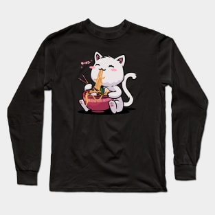 Kawaii Neko Cat Ramen Bowl Anime Otaku White Cat Long Sleeve T-Shirt